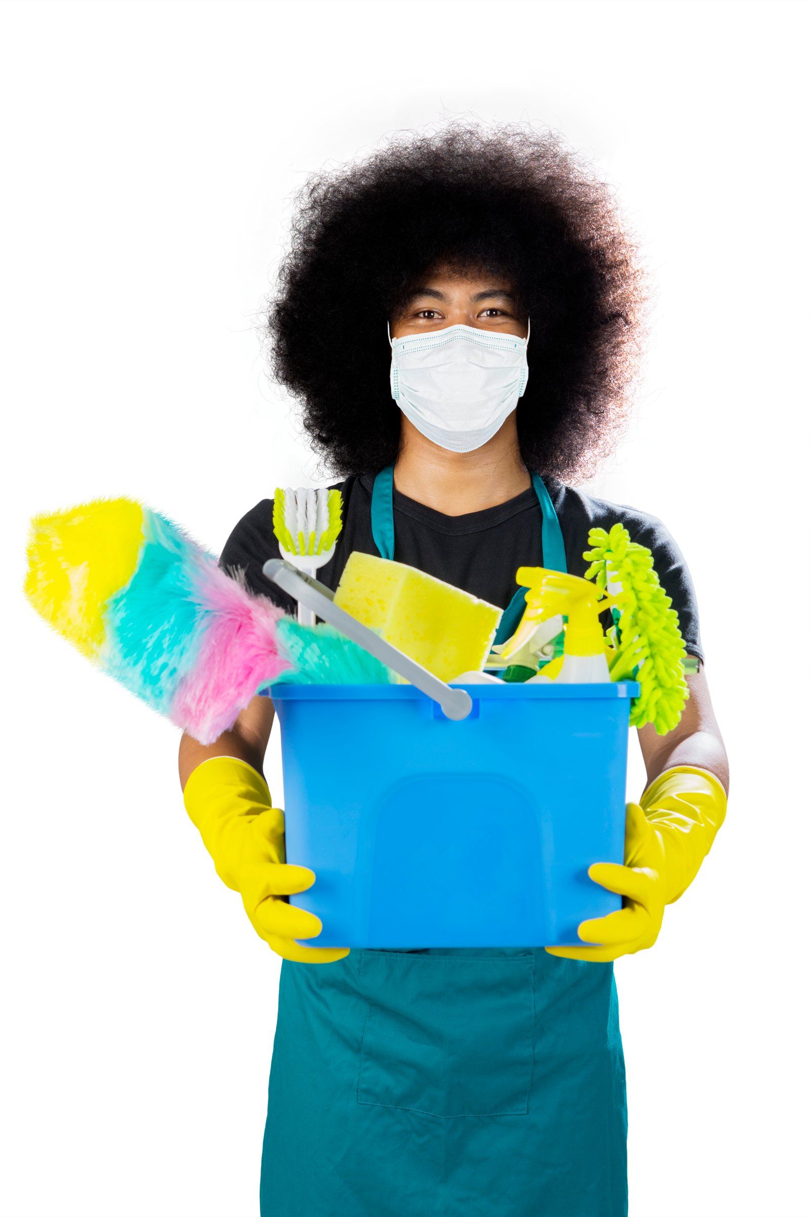 Agente d'entretien Neo Clean avec son seau de produits